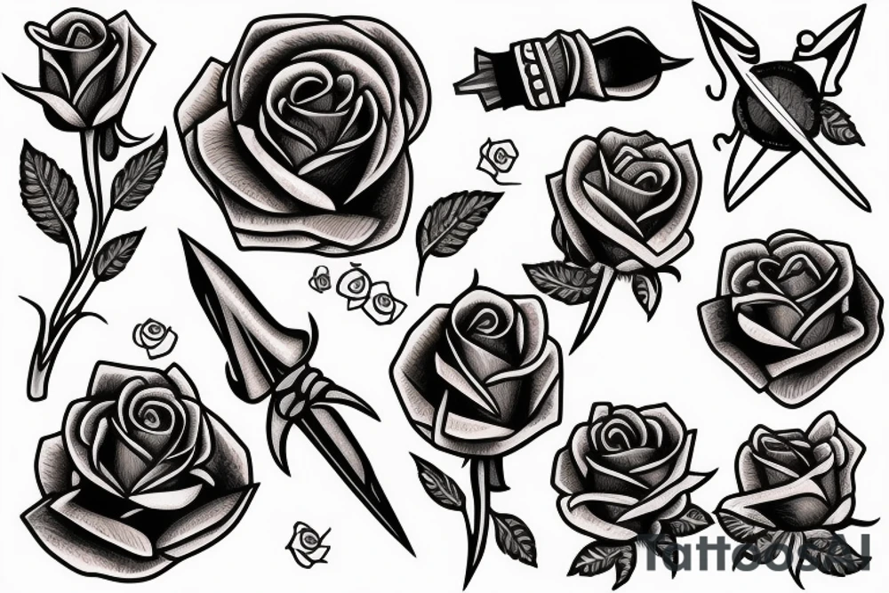 A rose pierced with a dagger tattoo idea
