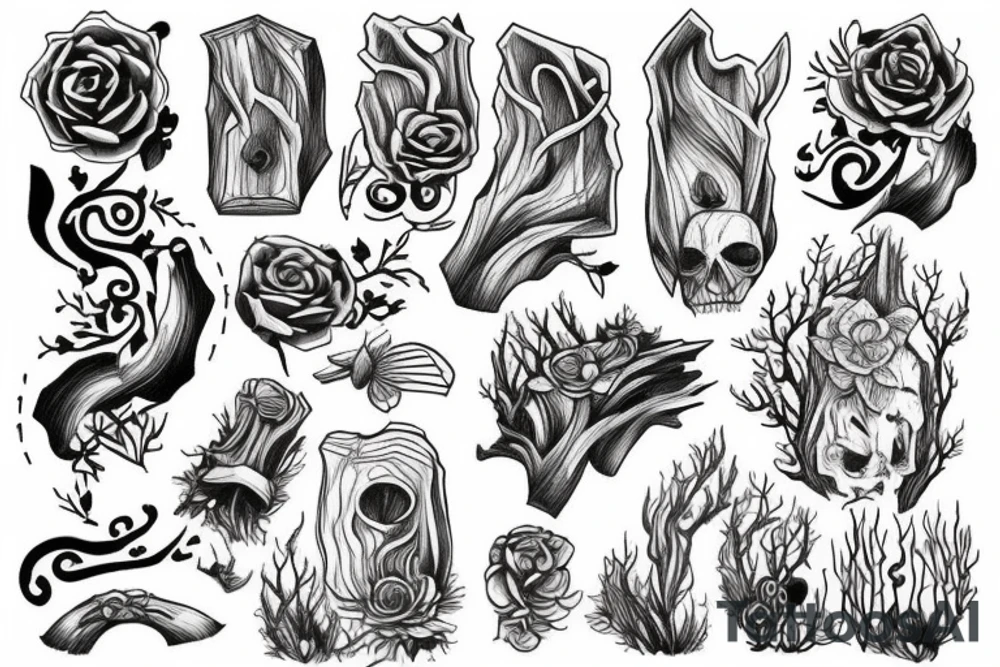 Wood forest rock tattoo idea
