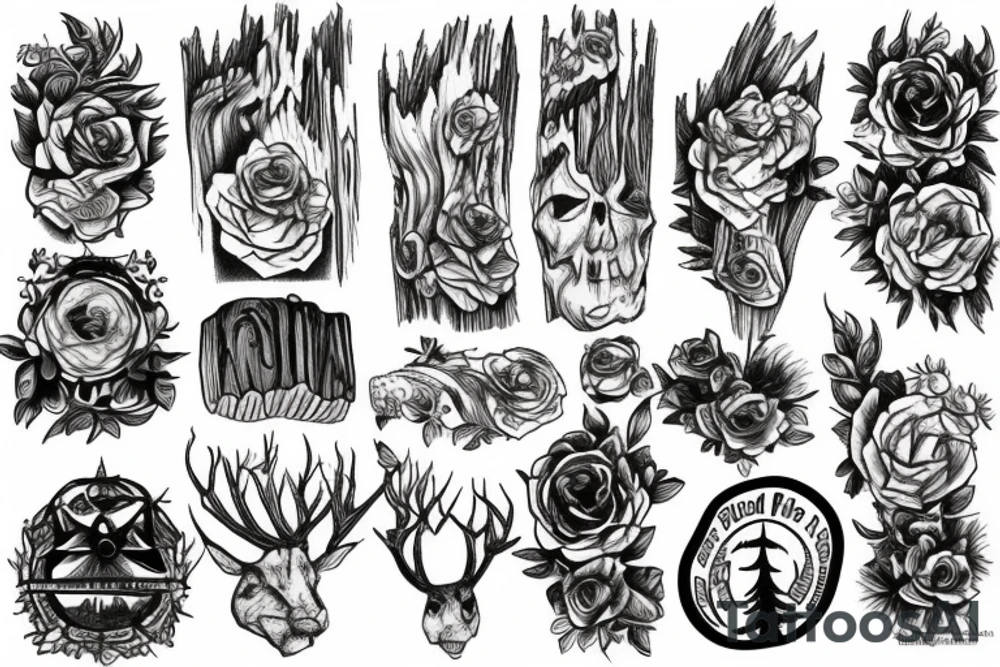 Wood forest rock tattoo idea