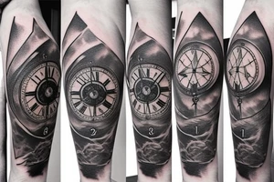 compass, hourglass, old clock, adventure, travel tattoo idea