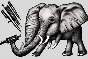 Elephant Trunk Holding A vintage revolver gun realistic tattoo idea