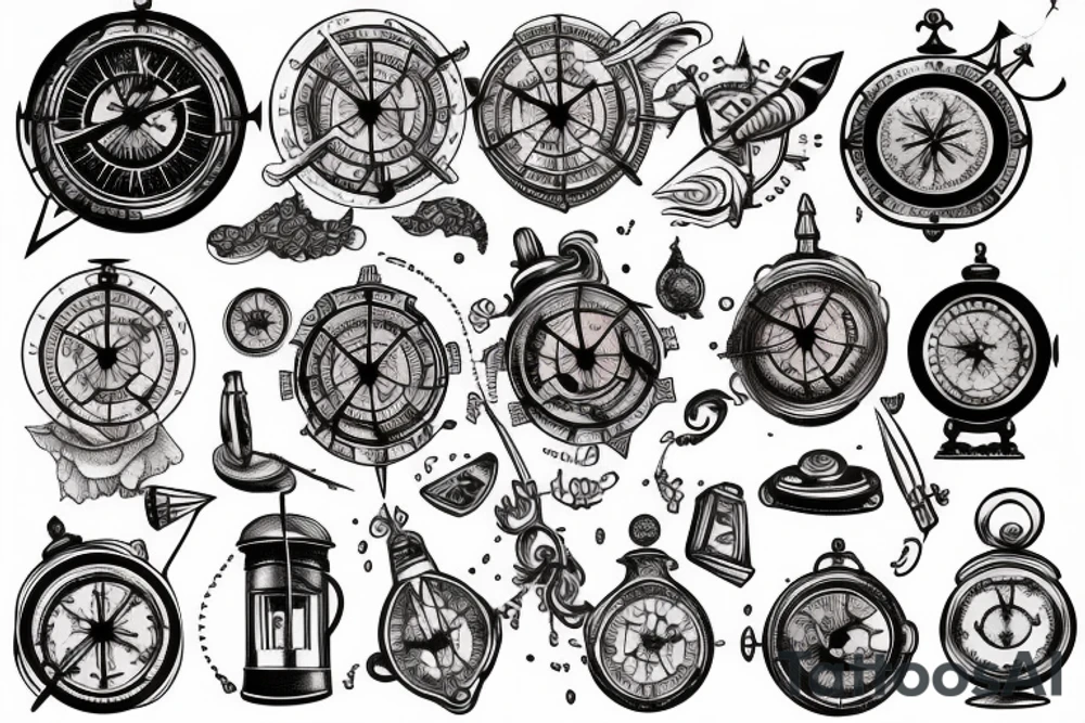 compass, hourglass, old clock, adventure, travel tattoo idea