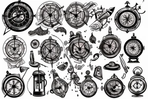 compass, hourglass, old clock, adventure, travel tattoo idea