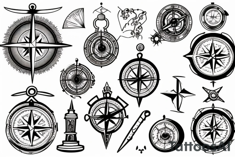 compass, hourglass, adventure, travel tattoo idea