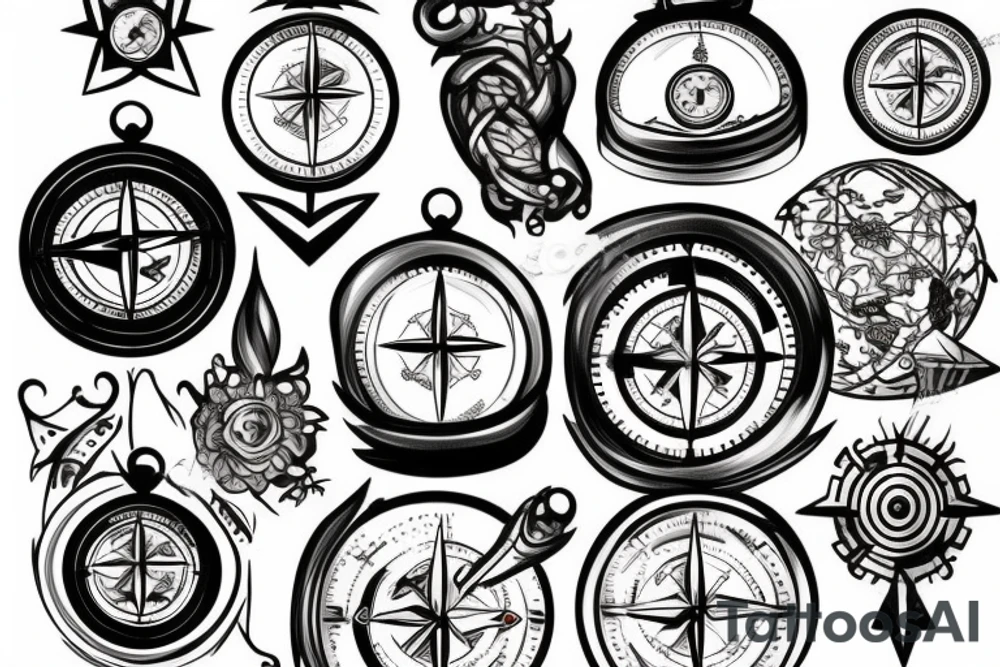 compass, hourglass, adventure, travel tattoo idea