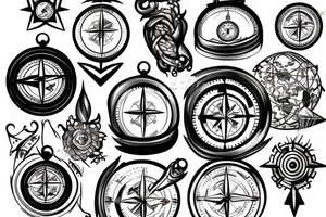 compass, hourglass, adventure, travel tattoo idea