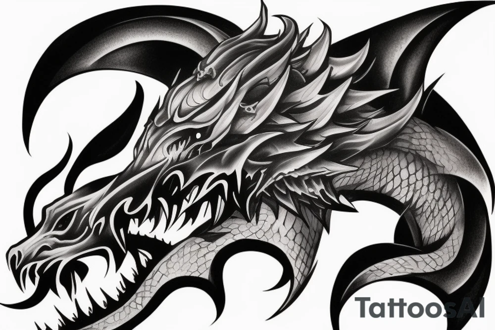 Two-head monster of dragon and wolf tattoo idea Two-head monster of dragon and wolf tattoo idea