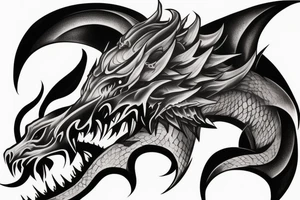 Two-head monster of dragon and wolf tattoo idea