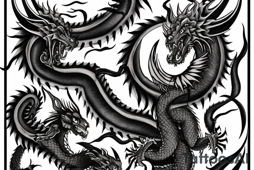Two-head monster of dragon and wolf tattoo idea Two-head monster of dragon and wolf tattoo idea