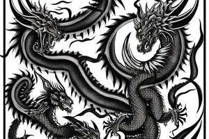 Two-head monster of dragon and wolf tattoo idea