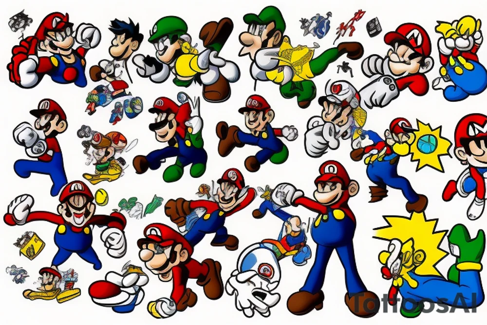 Super hero 90’s cartoon theme with mario tattoo idea