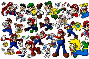 Super hero 90’s cartoon theme with mario tattoo idea