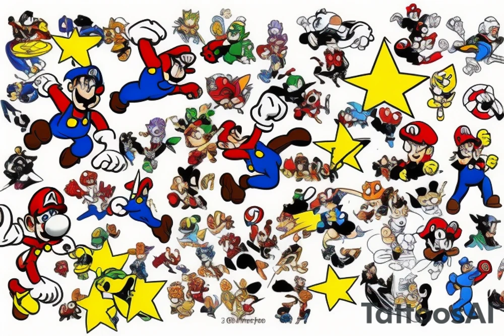 Super hero 90’s cartoon theme with mario tattoo idea