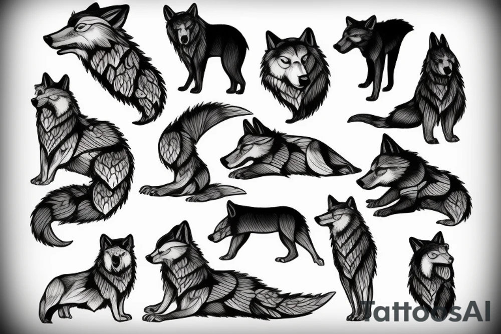 Wolf and bear tattoo idea