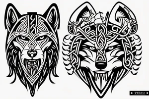 Viking face with wolf head tattoo idea