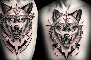 Viking face with wolf head tattoo idea