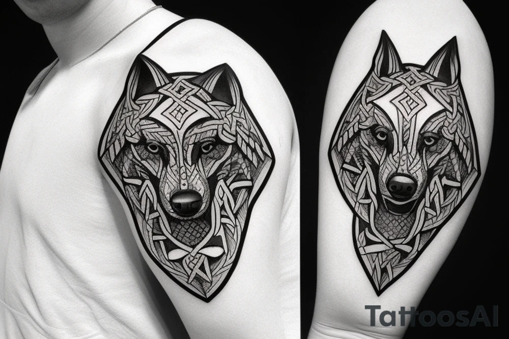 wolf head with Viking style tattoo idea