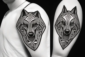 wolf head with Viking style tattoo idea