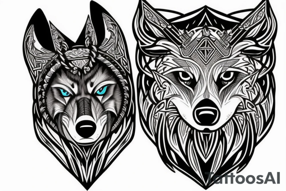 wolf head with Viking style tattoo idea