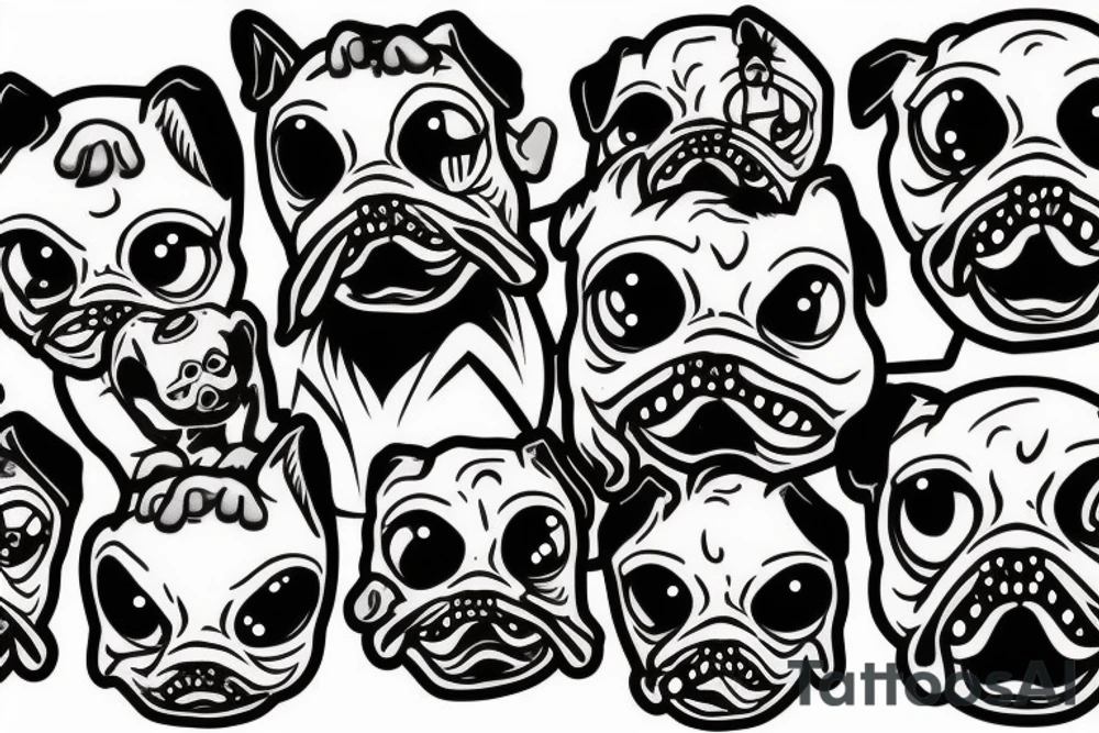 Zombie pug fighting tattoo idea