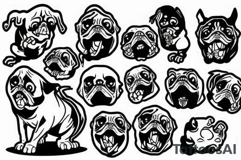 Zombie pug fighting tattoo idea