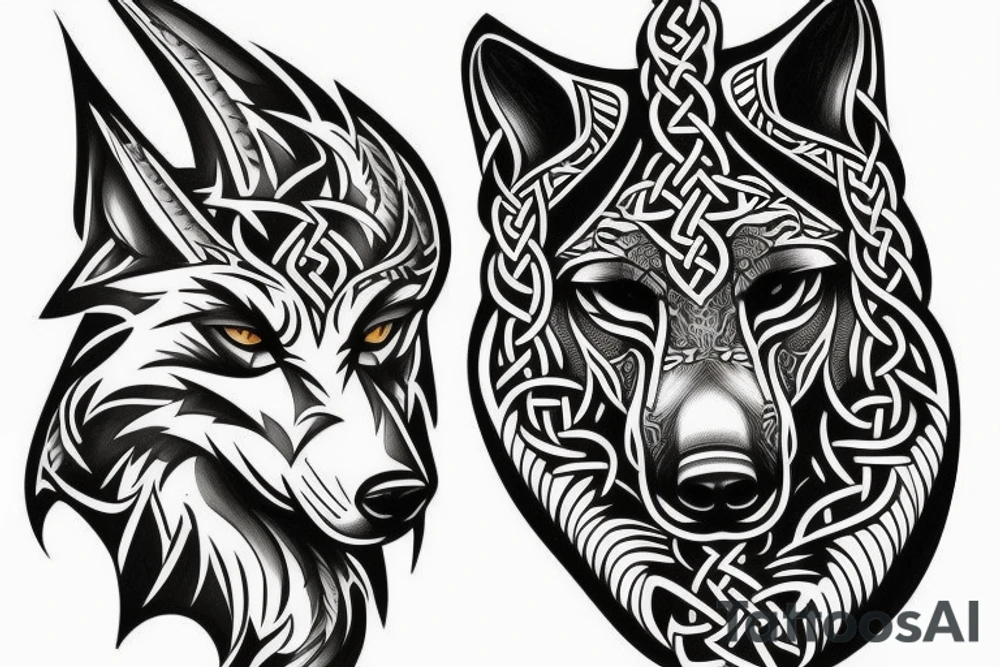 wolf head with Viking style tattoo idea