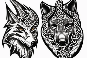 wolf head with Viking style tattoo idea