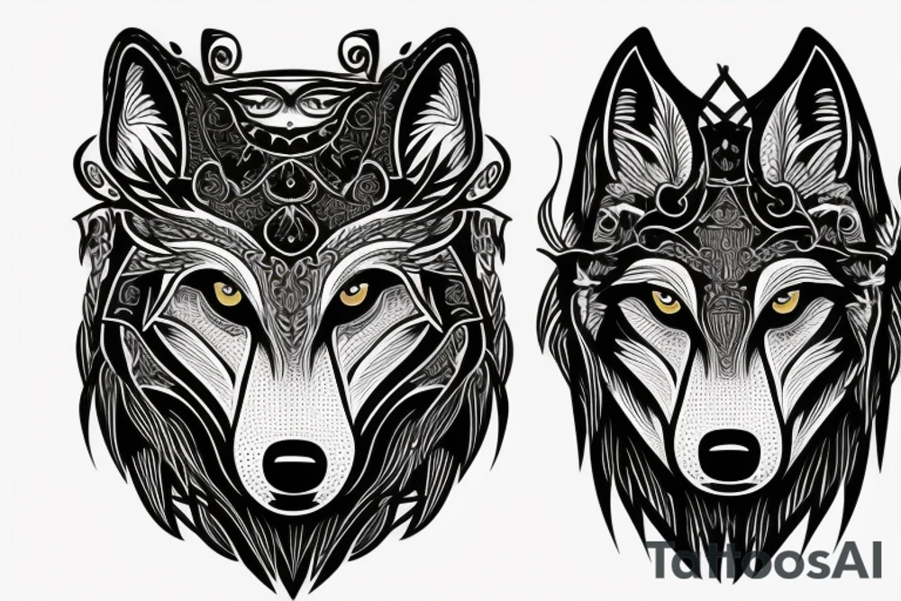 wolf head with Viking style tattoo idea