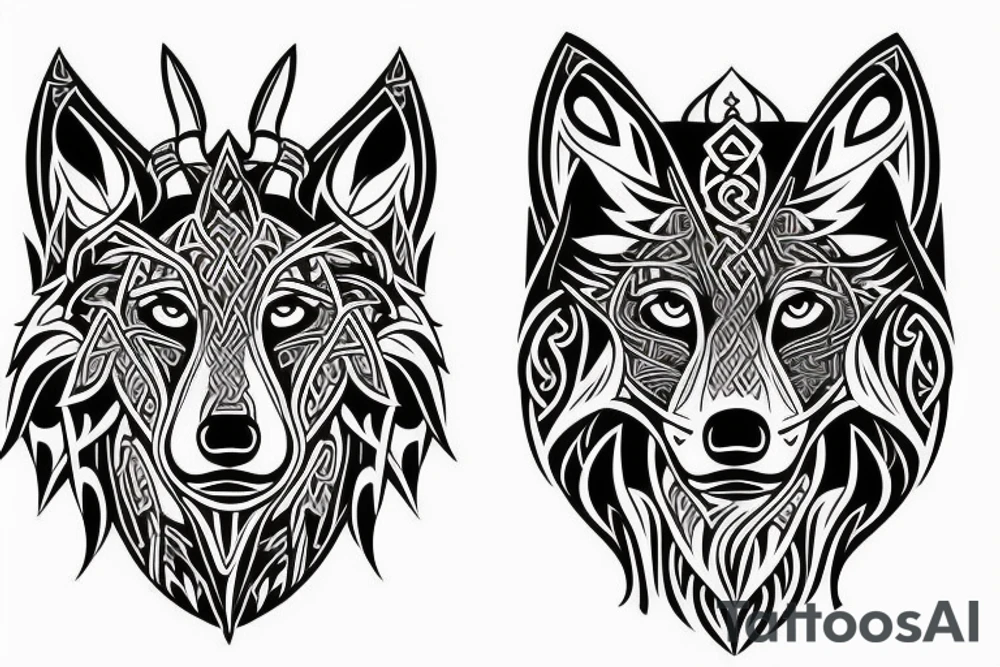 wolf head with Viking style tattoo idea