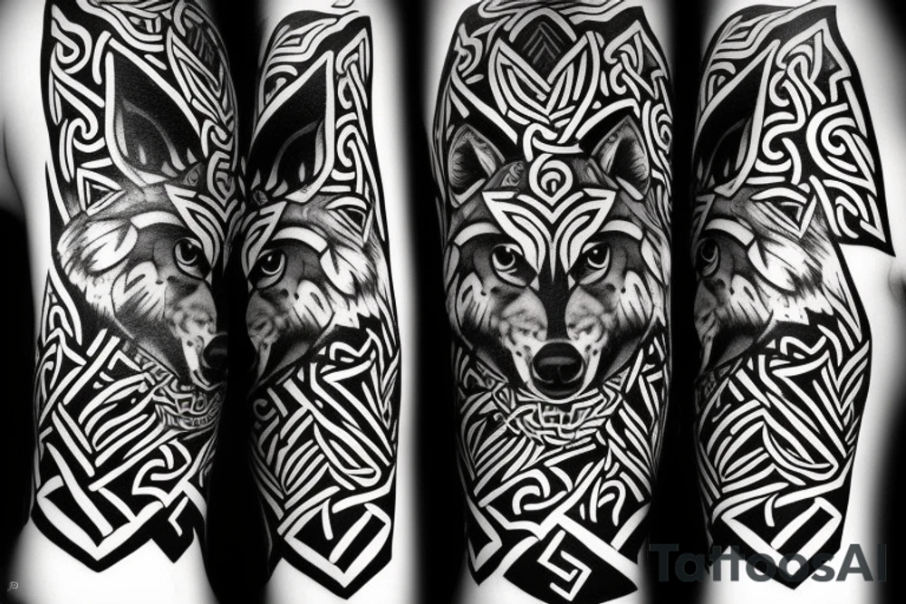 wolf head with Viking style tattoo idea