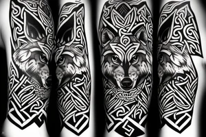 wolf head with Viking style tattoo idea