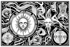 caduceus with sun surrounded by ficus tattoo idea