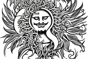 caduceus with sun surrounded by ficus tattoo idea