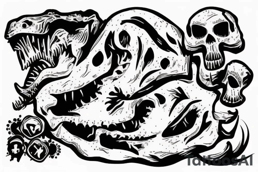 Dinosaur skull holding gun tattoo idea