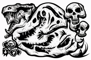Dinosaur skull holding gun tattoo idea