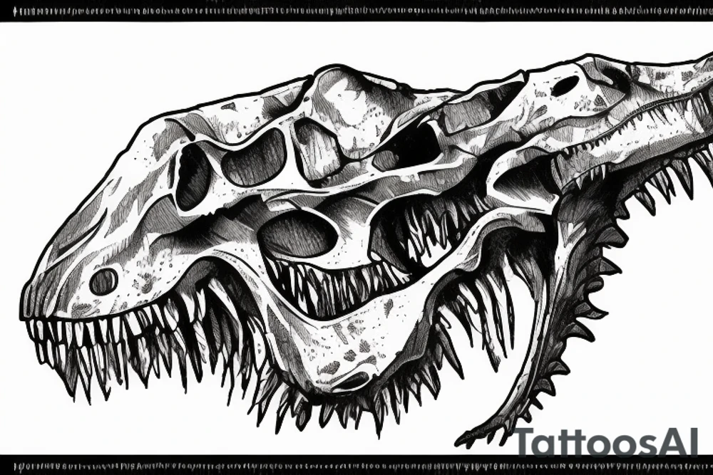Dinosaur skull holding gun tattoo idea