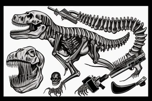 A skeleton of dinosaur holding a gun tattoo idea
