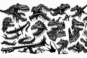 Dinosaur skeleton holding a gun tattoo idea