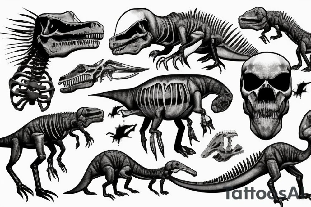 Dinosaur skeleton holding a gun tattoo idea