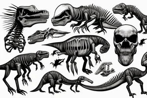 Dinosaur skeleton holding a gun tattoo idea