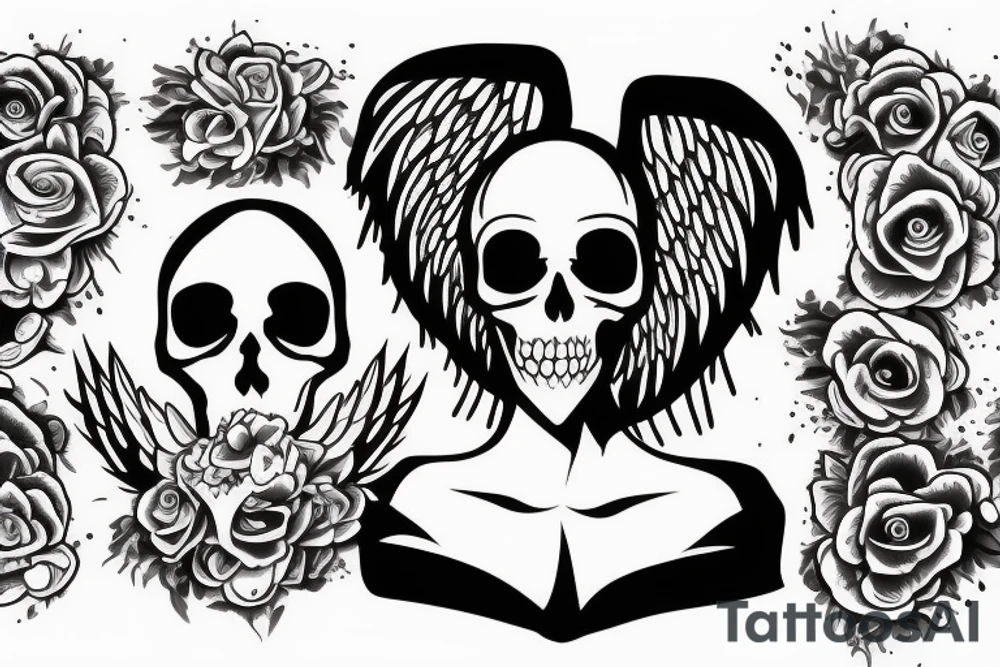 angel with a skull instead of a head tattoo idea