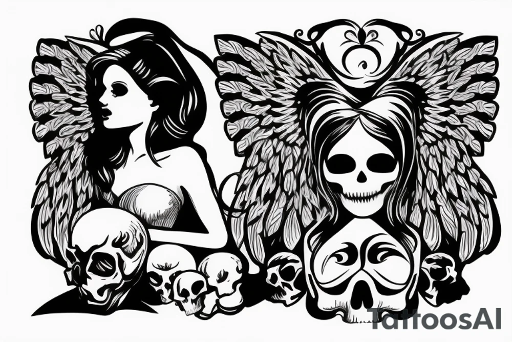 angel with a skull instead of a head tattoo idea