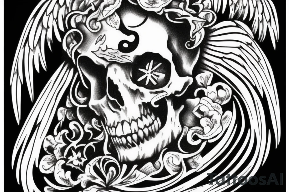 angel with a skull instead of a head tattoo idea