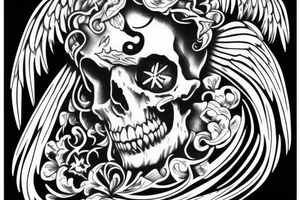 angel with a skull instead of a head tattoo idea