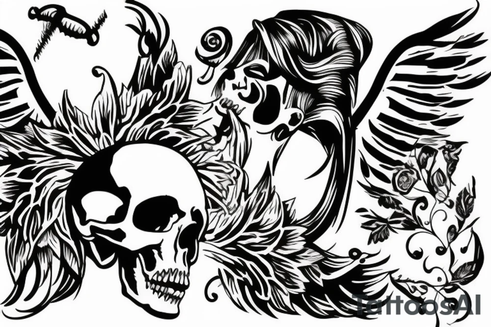 angel with a skull instead of a head tattoo idea