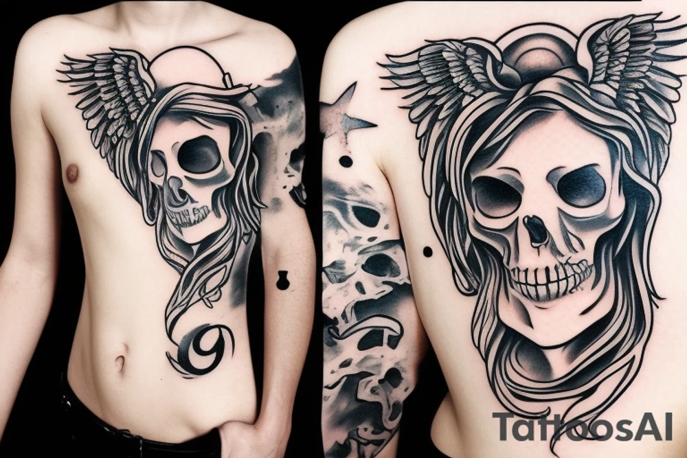 angel with a skull instead of a head tattoo idea