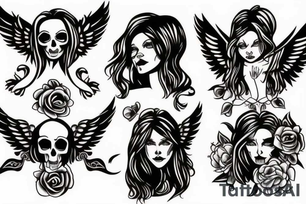 angel with a skull instead of a head tattoo idea