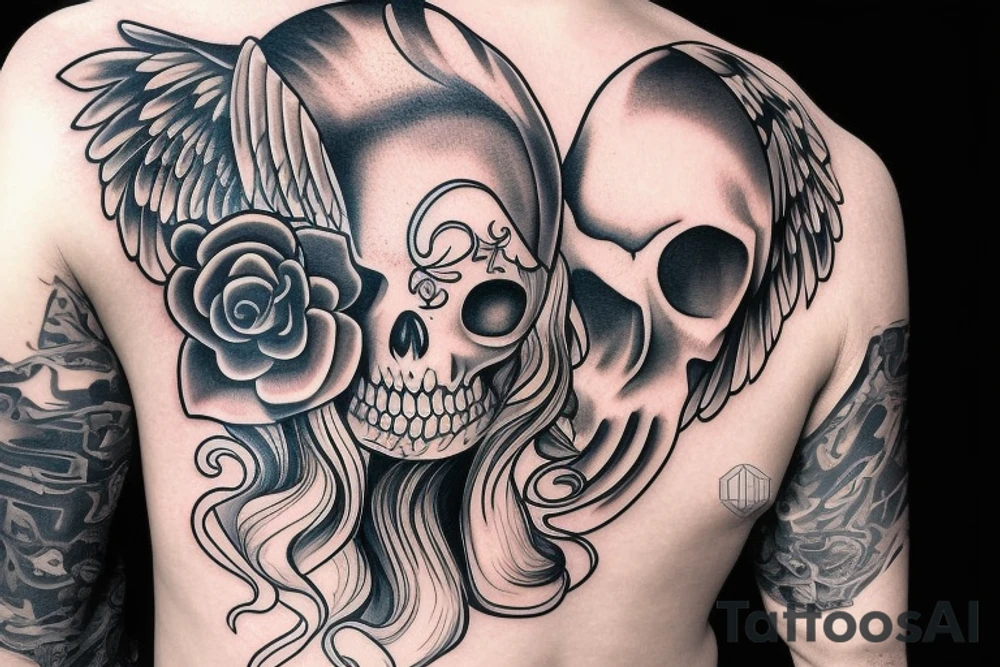 angel with a skull instead of a head tattoo idea