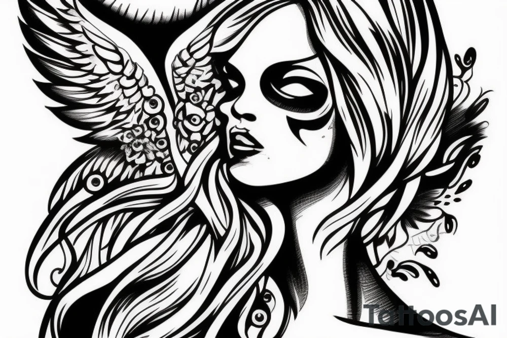 angel with a skull instead of a head tattoo idea