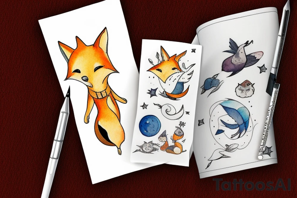 the little prince sitting with the fox on the planet tattoo idea
